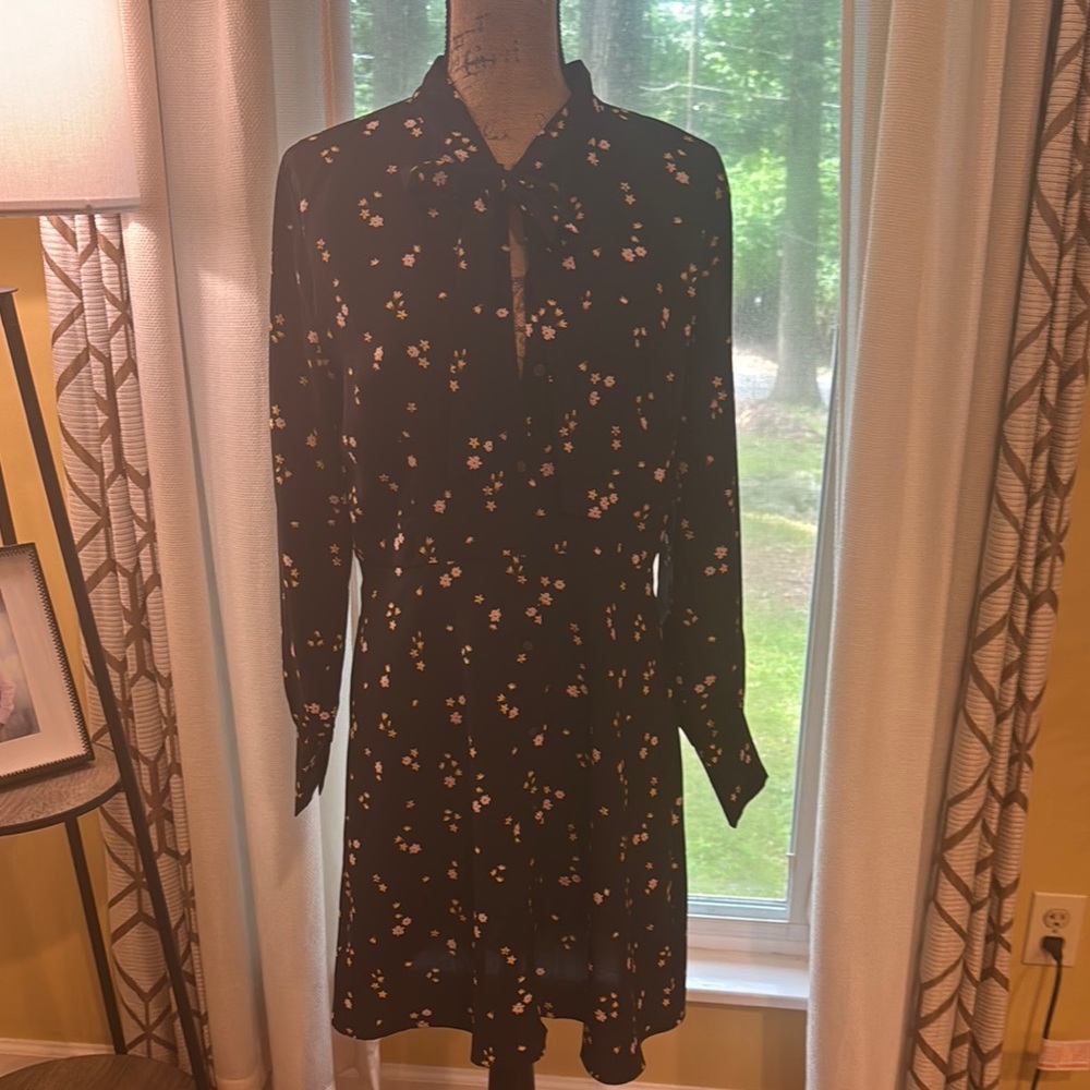 LOFT Blue Sequin Embellished Long Sleeve Shirt Dress